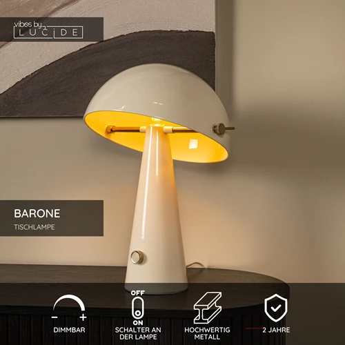 Lucide BARONE - Tischlampe - Ø 38 cm - 1xE27 - Taupe | Vibes - USP